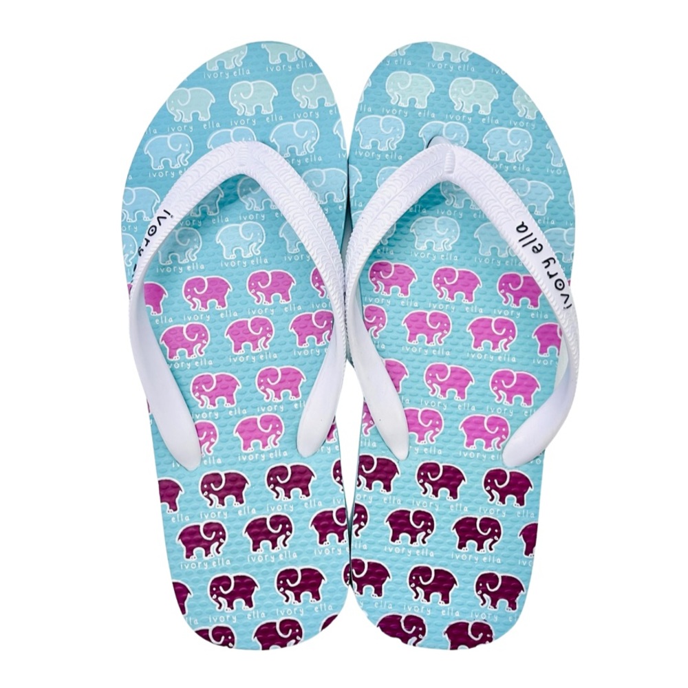 IVORY ELLA — IVORY ELLA CYAN OMBRE DETAIL FLIP FLOPS, SIZE US 8/9